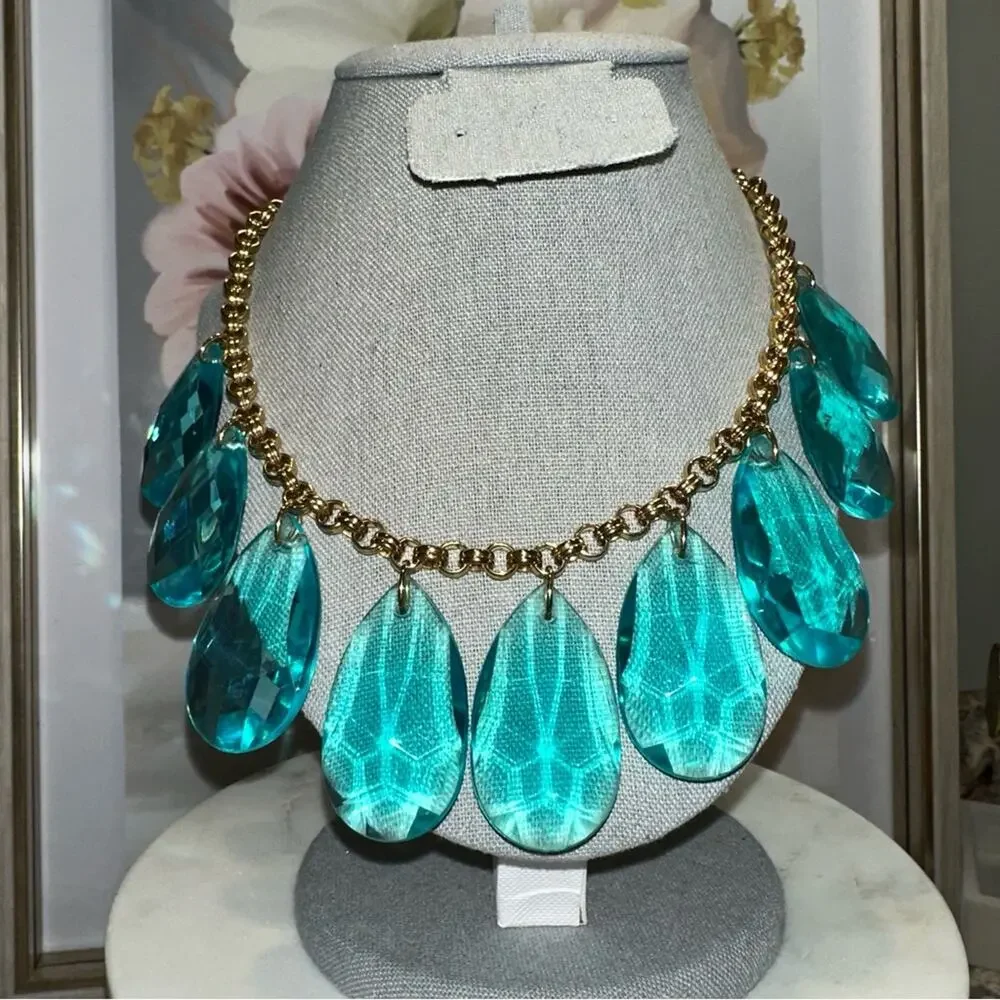 KATE SPADE - CASCADING AQUA TEARDROP STATEMENT NECKLACE